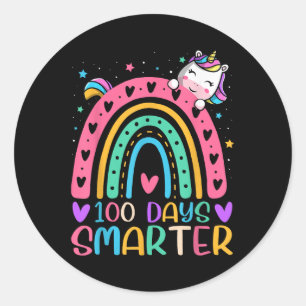 100 Days Smarter Rainbow Unicorn Girls 100th Day O Classic Round Sticker