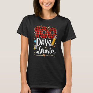 100 Days Smarter Red Plaid Teacher Kids 100th Day T-Shirt