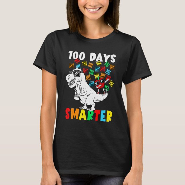 100 Days Smarter Retro 100 Days Of School Dinosaur T-Shirt (Front)