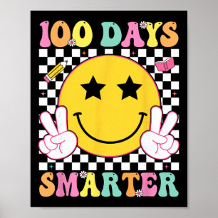 100 Days Smarter Retro Smile Face Teacher Kids 100 Poster