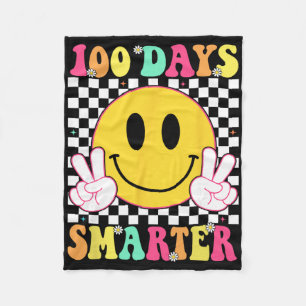 100 Days Smarter Retro Smile Teacher Kids 100 Days Fleece Blanket