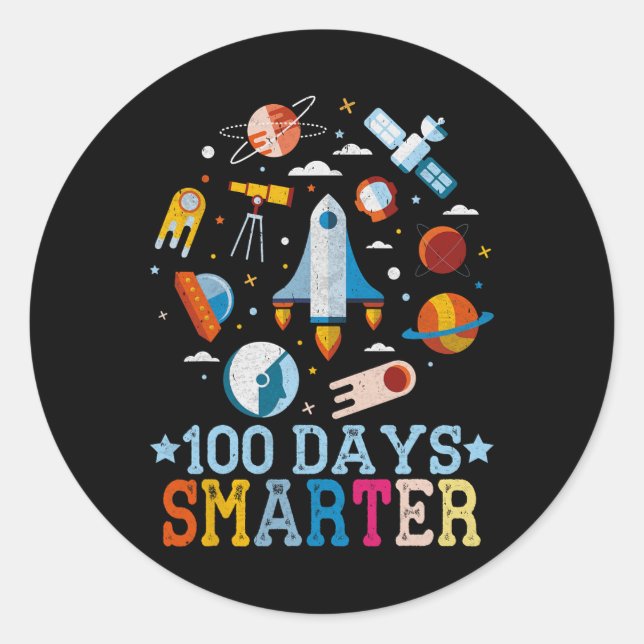 100 Days Smarter Space Astronaut  Classic Round Sticker (Front)