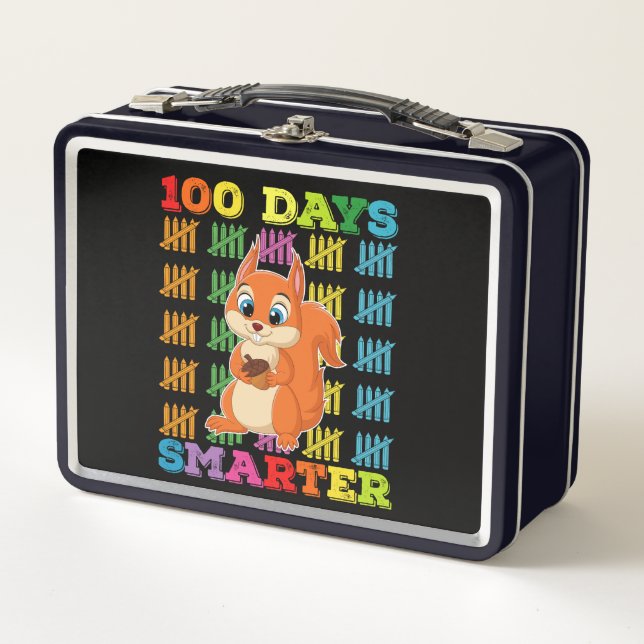 100 Days Smarter Squirrel 100th Day Of School Metal Lunch Box (Front)
