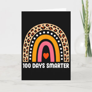 100 Days Smarter Teacher Girl Kids Leopard Rainbow Card