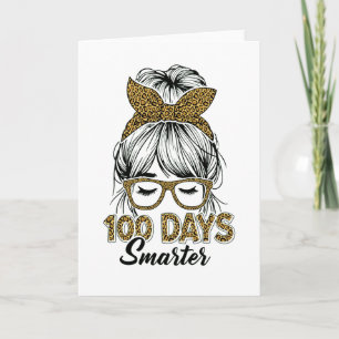 100 Days Smarter Teacher Leopard Print Bow School Card