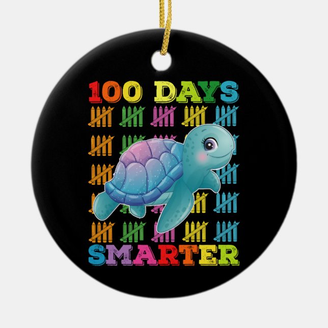 100 Days Smarter Turtle 100th Day Of School Ceramic Tree Decoration (Front)