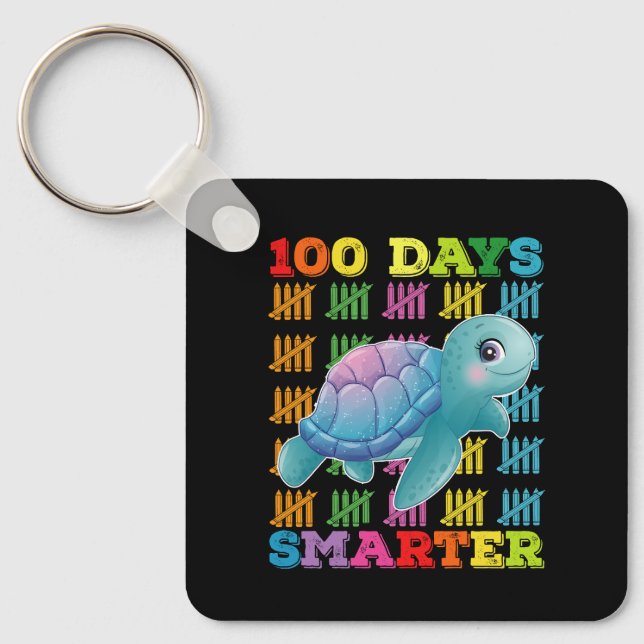 100 Days Smarter Turtle 100th Day Of School Key Ring (Front)