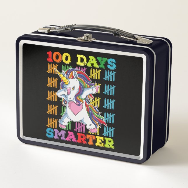 100 Days Smarter Unicorn 100th Day Of School Metal Lunch Box (Front)
