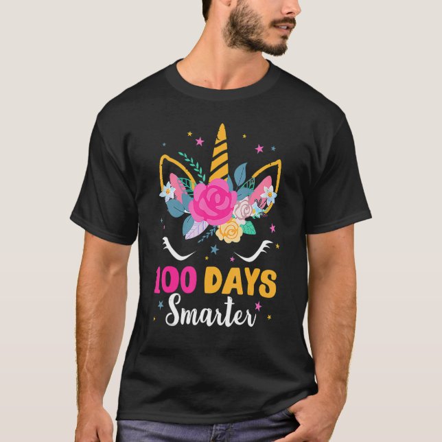 100 Days Smarter Unicorn Girls 100th Day Of School T-Shirt (Front)