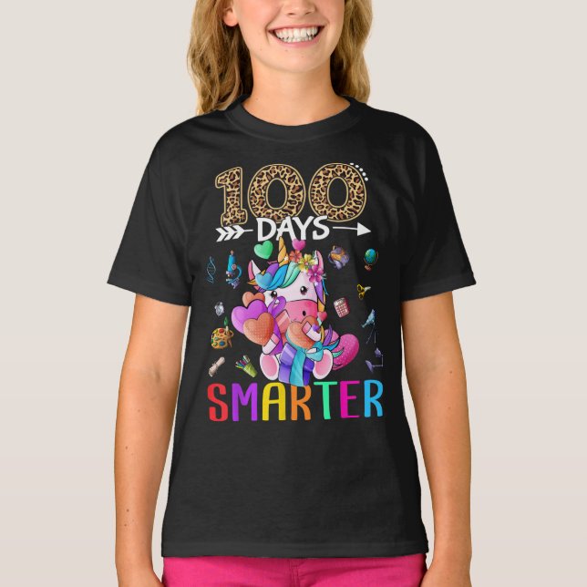 100 Days Smarter Unicorn Girls Happy 100th Day of  T-Shirt (Front)