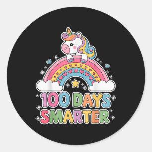 100 Days Smarter Unicorn Outfit For School Celebra Classic Round Sticker