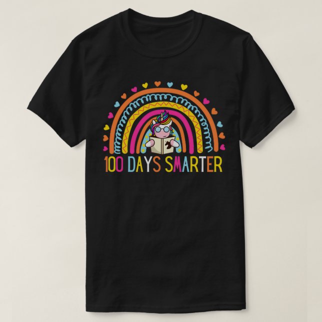 100 Days Smarter Unicorn Rainbow T-Shirt (Design Front)