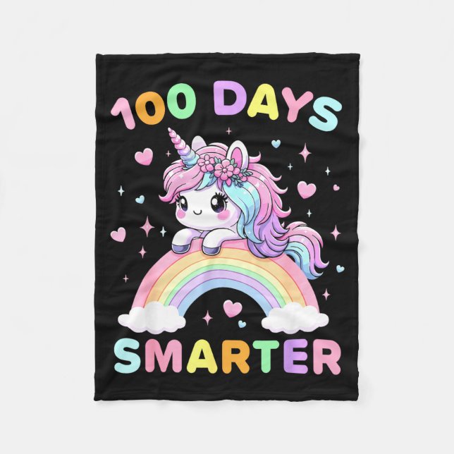 100 Days Smarter Unicorrn 100th Day Of School Kids Fleece Blanket (Front)