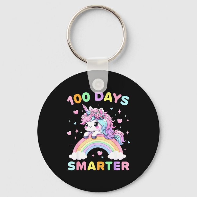 100 Days Smarter Unicorrn 100th Day Of School Kids Key Ring (Front)