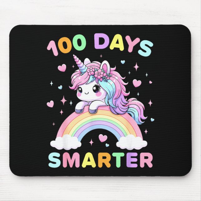 100 Days Smarter Unicorrn 100th Day Of School Kids Mouse Mat (Front)