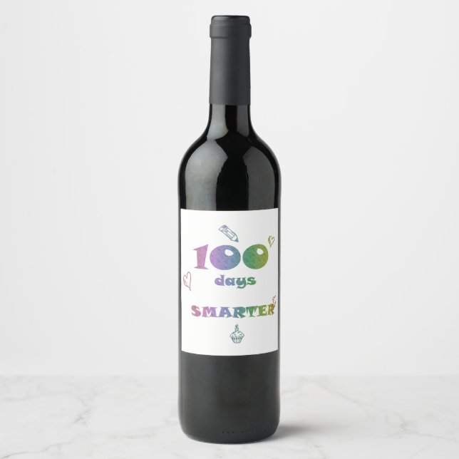 100 Days Smarter Wine Label – Funny Teacher Gift (Front)