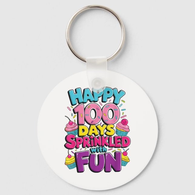 100 Days Sprinkled With Fun Cupcake 100th Day Of Key Ring (Front)