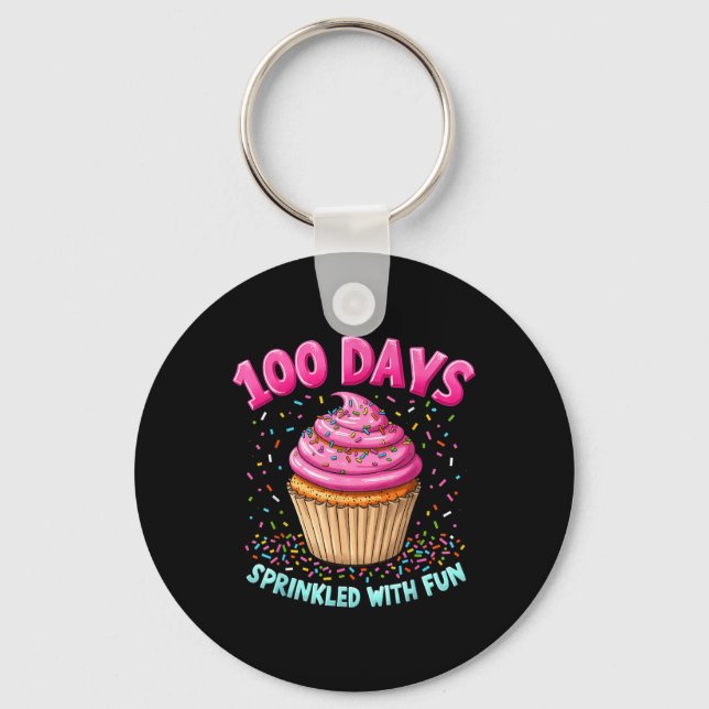 100 Days Sprinkled With Fun Cupcake 100th Day Of S Key Ring (Front)