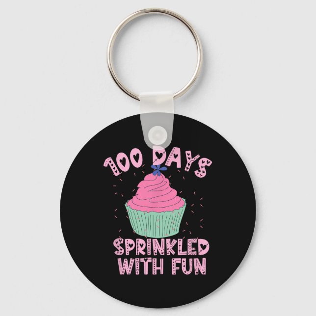 100 Days Sprinkled With Fun Cupcake 100th Day Of S Key Ring (Front)