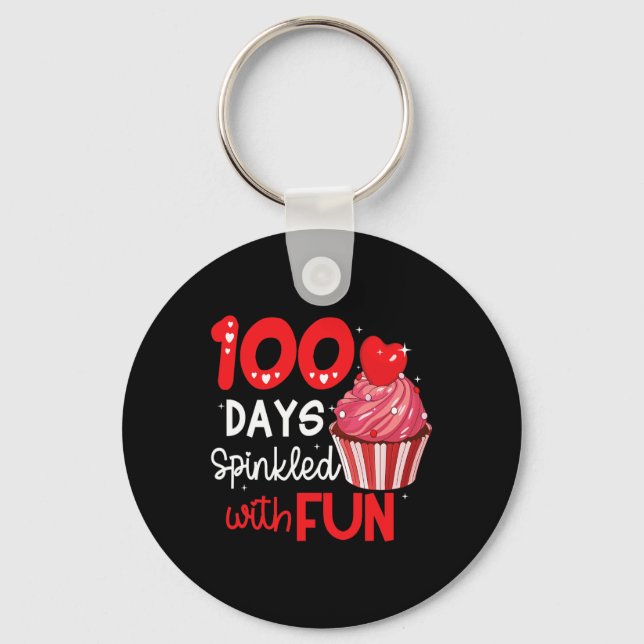 100 Days Sprinkled With Fun Cupcake 100th Day Of S Key Ring (Front)