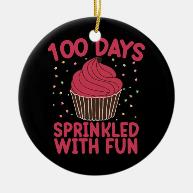 100 Days Sprinkled With Fun Cupcake School Girl  Ceramic Tree Decoration (Front)