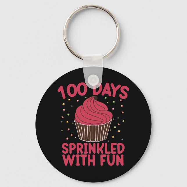 100 Days Sprinkled With Fun Cupcake School Girl  Key Ring (Front)