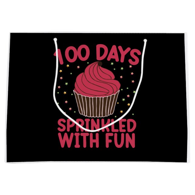 100 Days Sprinkled With Fun Cupcake School Girl  Large Gift Bag (Front)