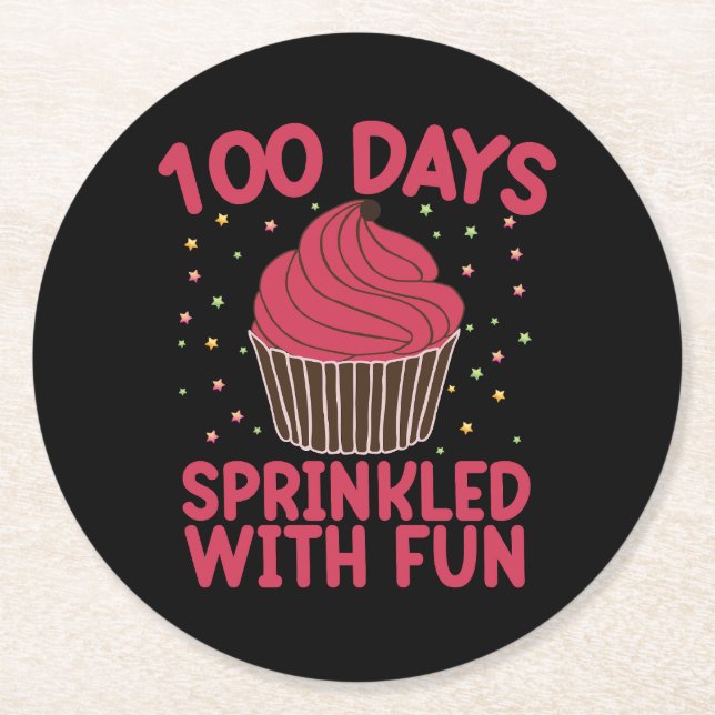 100 Days Sprinkled With Fun Cupcake School Girl  Round Paper Coaster (Front)