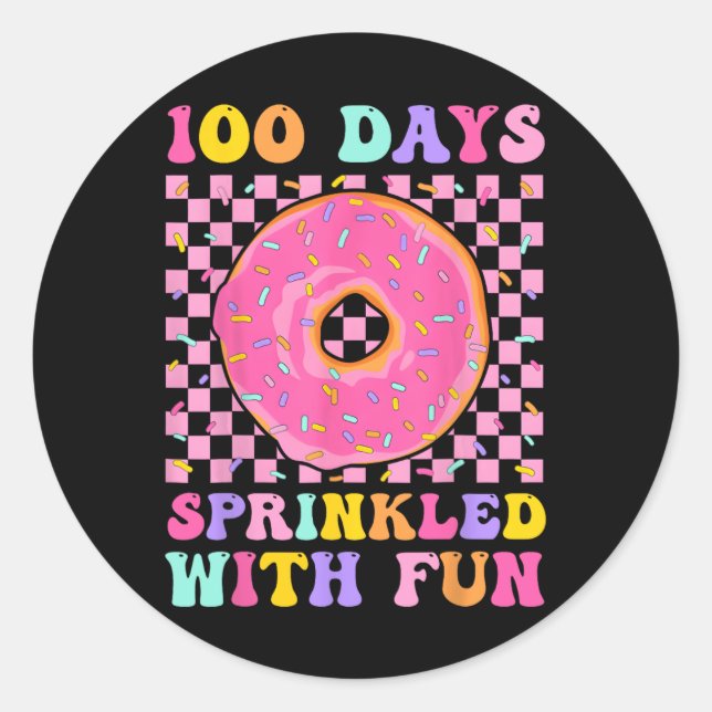 100 Days Sprinkled With Fun Doughnut 100th Day Of  Classic Round Sticker (Front)