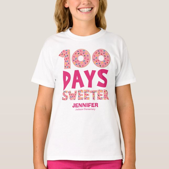 100 Days Sweeter Cute Donut 100 Days of School T-Shirt (Front)