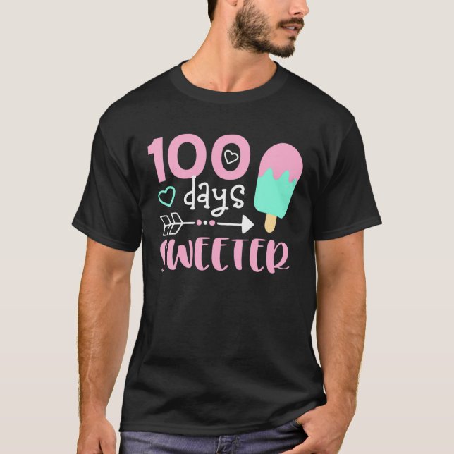 100 Days Sweeter, Girl 100 Days Of School, Ice Cre T-Shirt (Front)