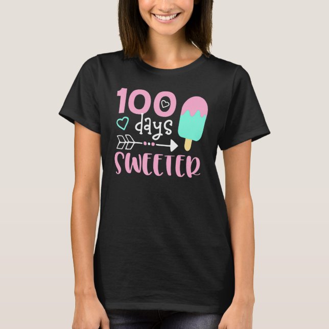 100 Days Sweeter Girl 100 Days of School Ice Cream T-Shirt (Front)