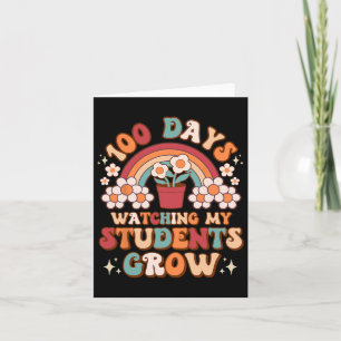 100 Days Watching Students Grow Boho Rainbow Flowe Card