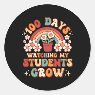 100 Days Watching Students Grow Boho Rainbow Flowe Classic Round Sticker