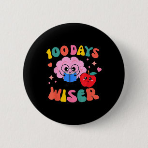 100 Days Wiser Retro Groovy 100 Days Of School Tea 6 Cm Round Badge