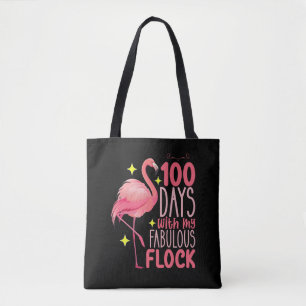 100 Days With My Fabulous Flock Flamingo School Tote Bag