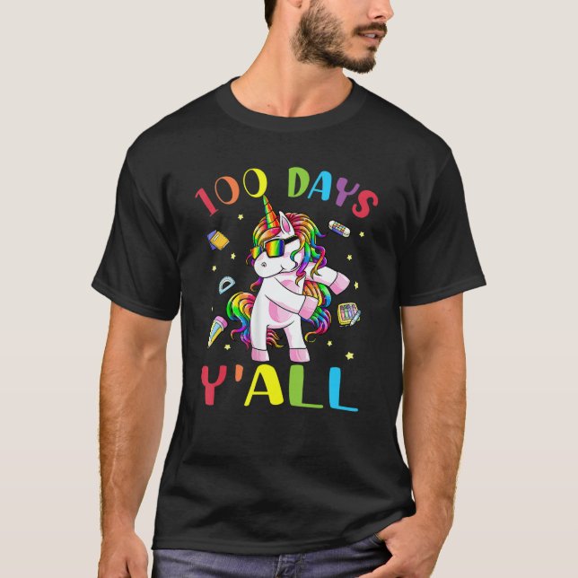 100 Days Y'all Flossing Unicorn for Kids Girls Tee (Front)