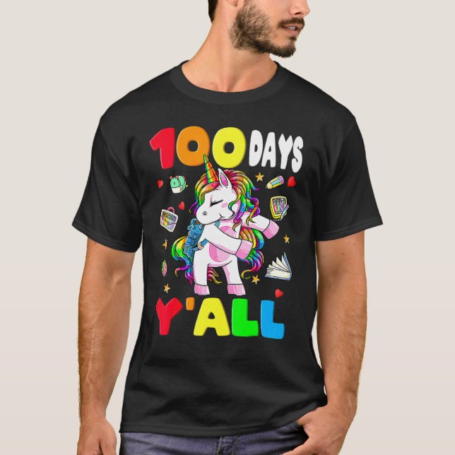 100 Days Y'all Teacher Flossing Unicorn Girls 100t T-Shirt (Front)