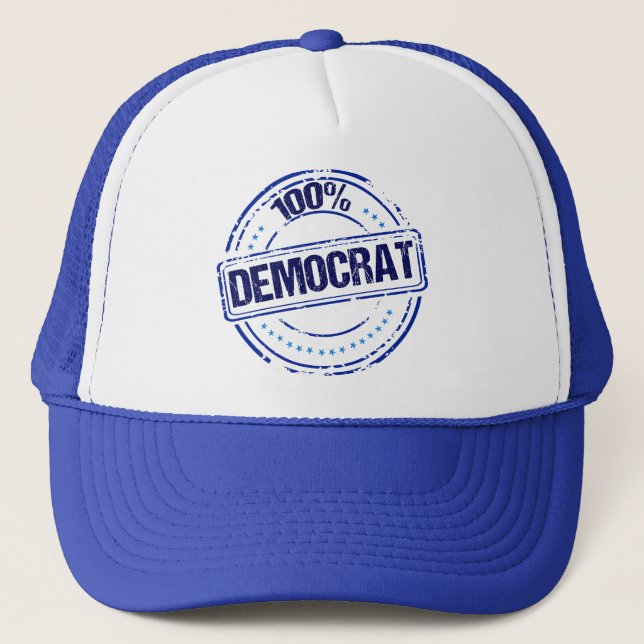 100% Democrat Political Blue Trucker Hat (Front)