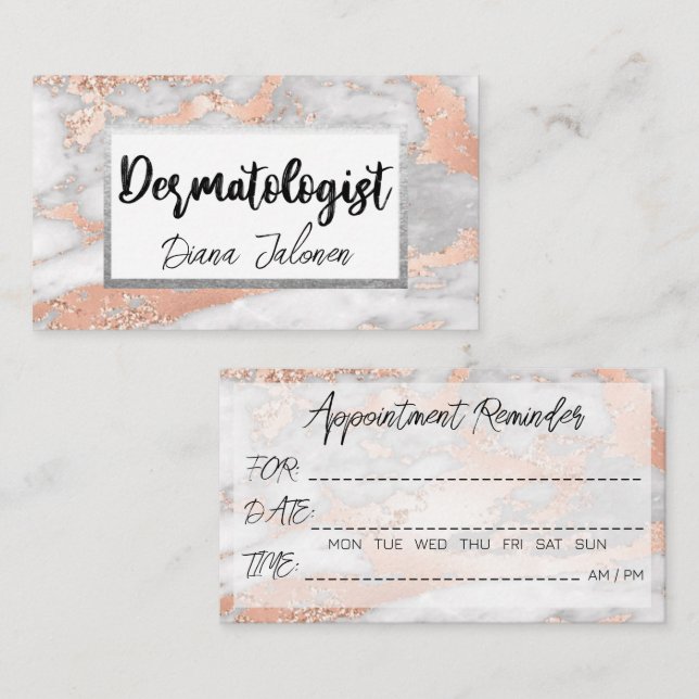 100 Dermatologist Appointment Reminder Rose Marble Business Card (Front/Back)