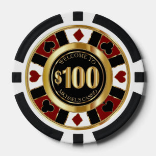 $100 Dollar Casino Poker Chip Las Vegas-Red / Gold