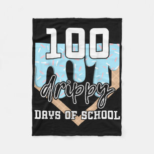 100 Drippy Days Of School Baseball Ice Cream 100th Fleece Blanket