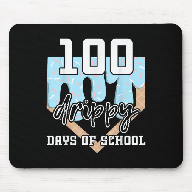 100 Drippy Days Of School Baseball Ice Cream 100th Mouse Mat (Front)