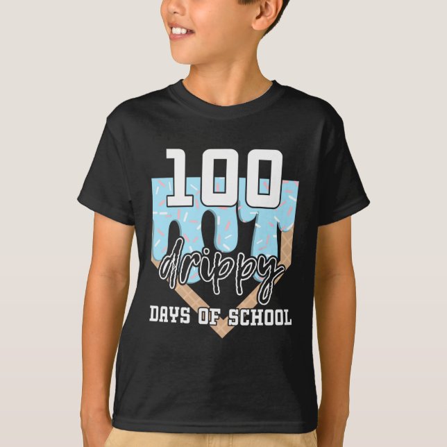 100 Drippy Days Of School Sell Ice Cream 100th Day T-Shirt (Front)
