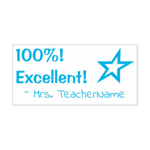 "100%! Excellent!" + Custom Instructor Name Self-inking Stamp