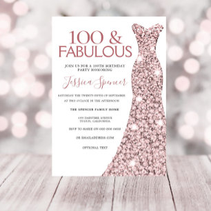 100 Fabulous Rose Gold Dress 100th Birthday Party Invitation