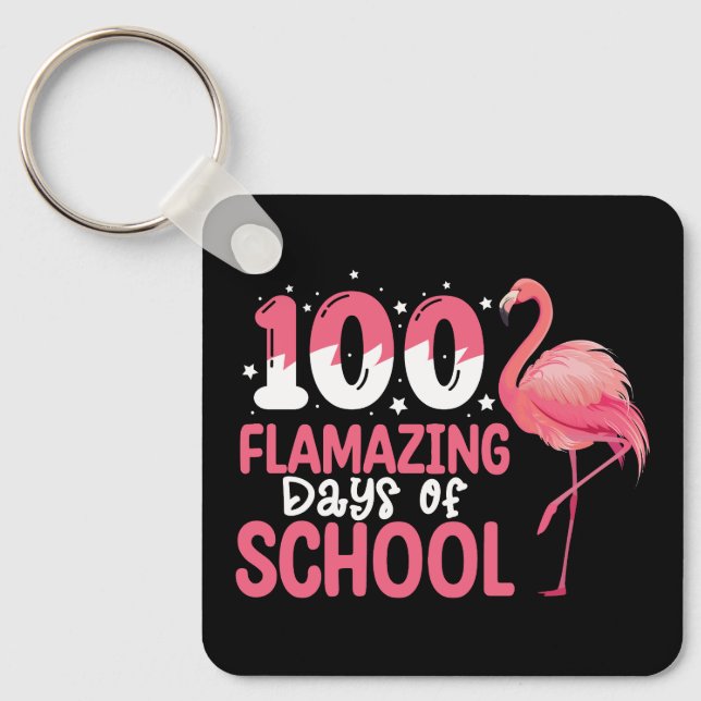 100 Flamazing Days of School Flamingo Teacher Key Ring (Front)
