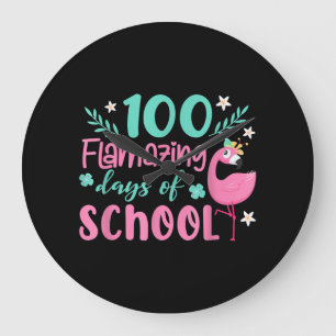 100 Flamazing Days Of School Funny Flamingo Large Clock
