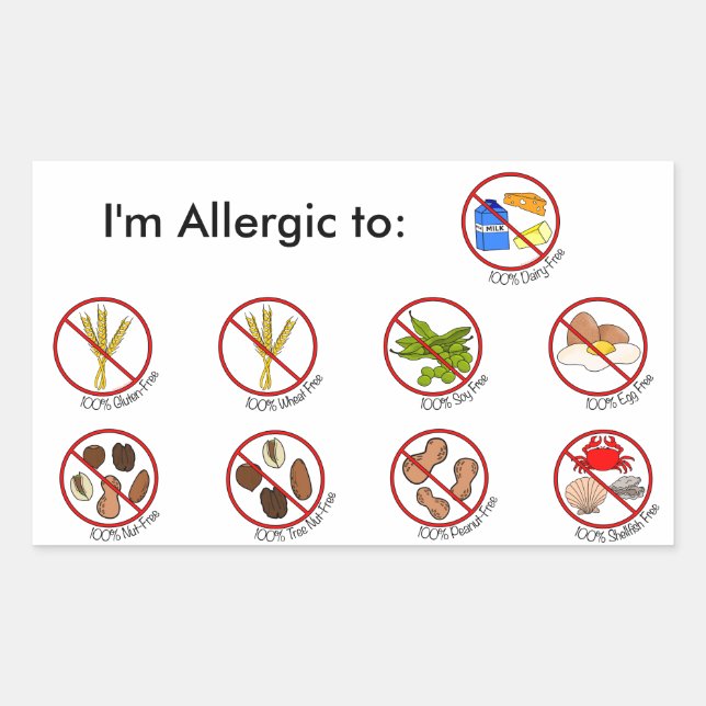 100% Food Allergy Free- Choose Your Allergy Rectangular Sticker (Front)