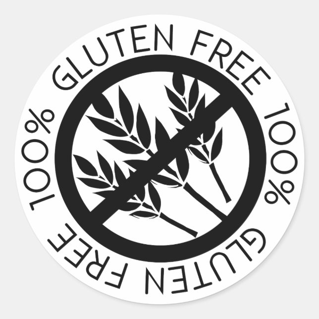 100% Gluten Free No Gluten Simple Black and White Classic Round Sticker (Front)